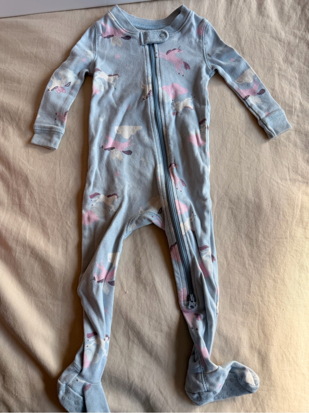 Quince Light Blue Unicorn Footed One-Piece Pajama